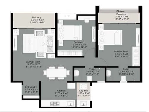 2bhk b-type unit plan