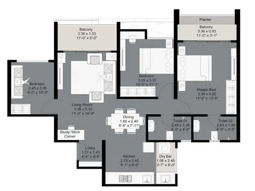 3bhk Premium A unit plan